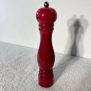Vintage Red Painted Wood Pepper Mill Pepper Grinder